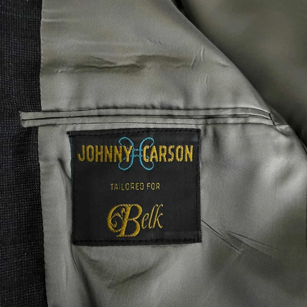 Johnny Carson Suit Mens 40R 34W Grey Glen Plaid Vintage 2-Button USA Made